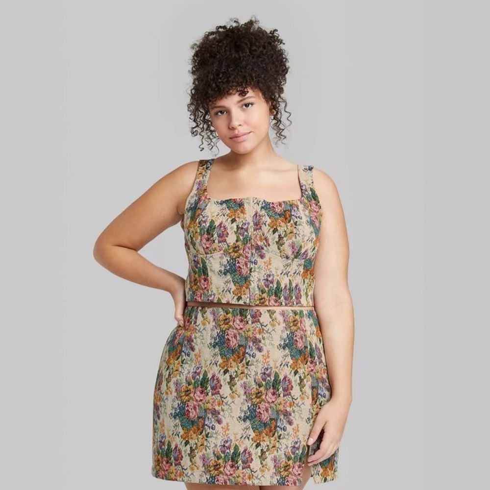 Wild Fable Floral Jacquard Textured Skirt & Corset Set